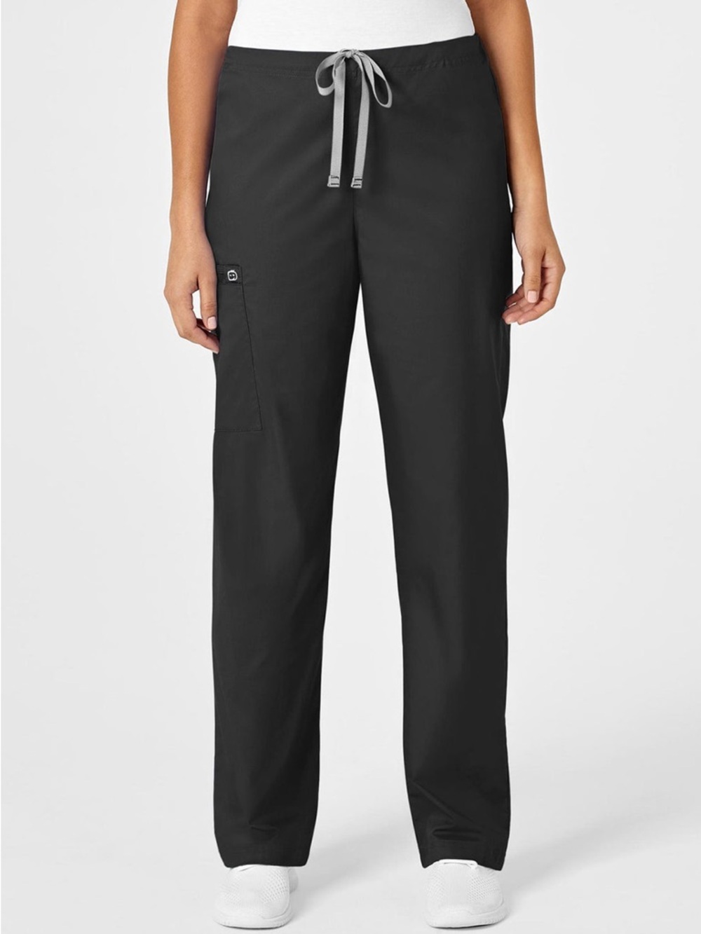 WonderWink Black Straight-Leg Drawstring Cargo Scrub Pants